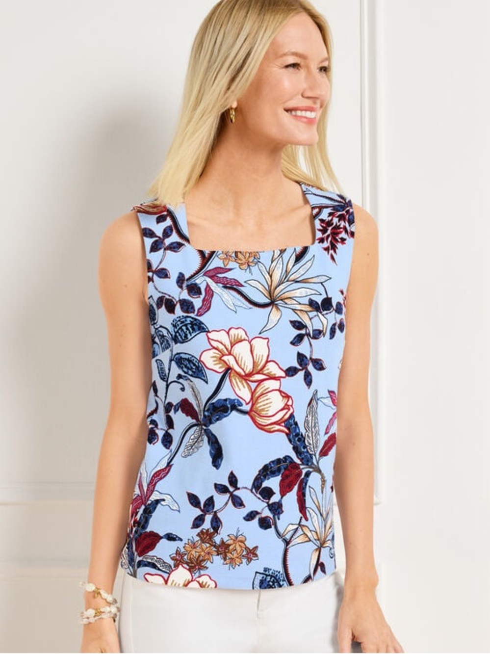 Talbots Ottoman Square Neck Shell Verdant Botanical Blouse Size S